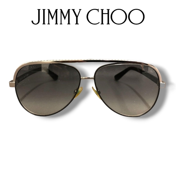 Jimmy Choo LINA/S Silver Black Crystal Jeweled Aviator Gradient Sunglasses